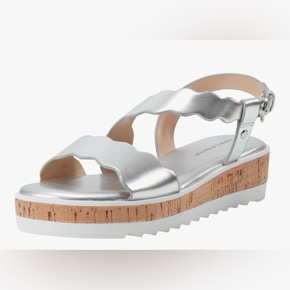 Marc Fisher Metallic Silver Platform Sandals